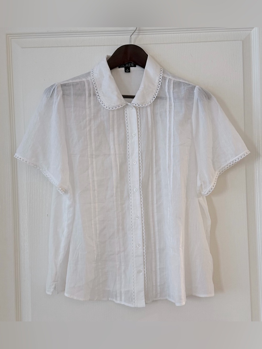 J. Crew White Short-Sleeve Sheer Cotton Button-Down Blouse